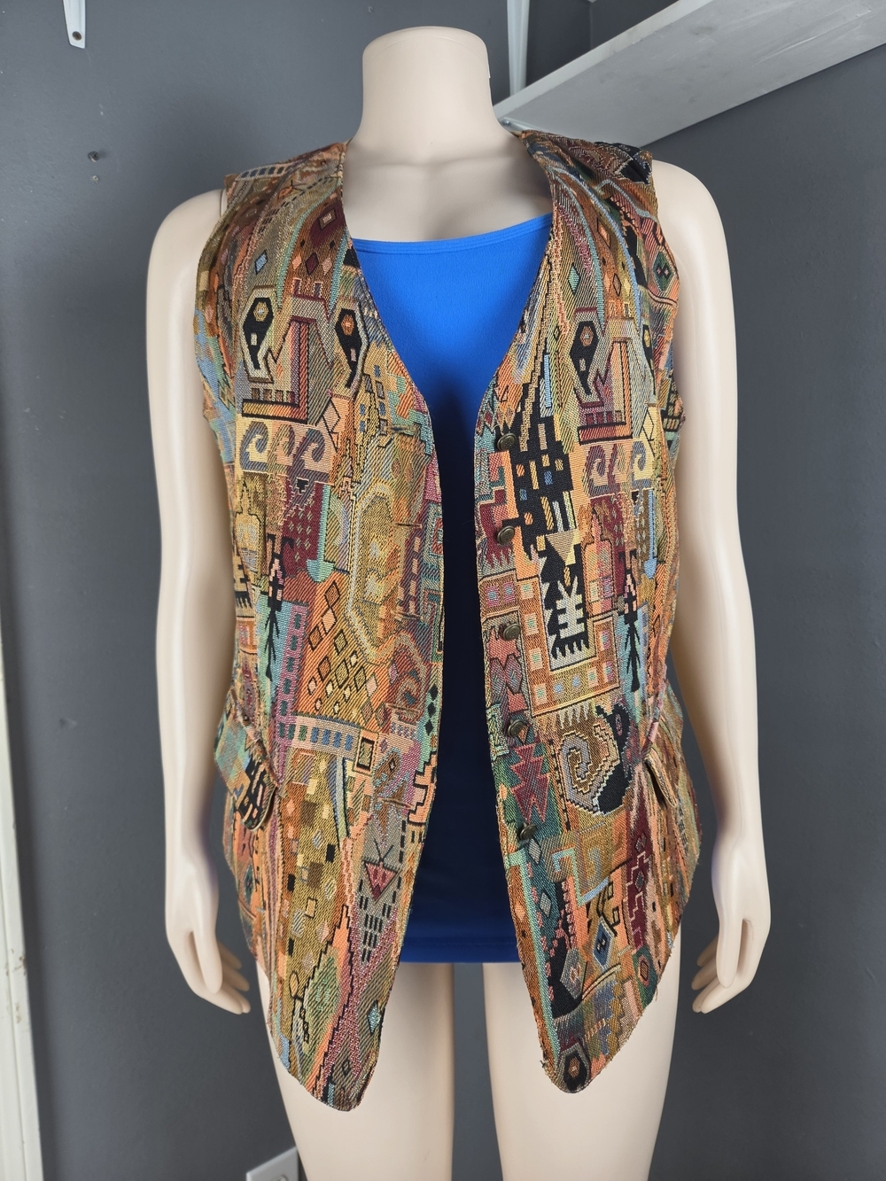 Multicolor Southwestern Tapestry Vest - Women's Open Front Layer